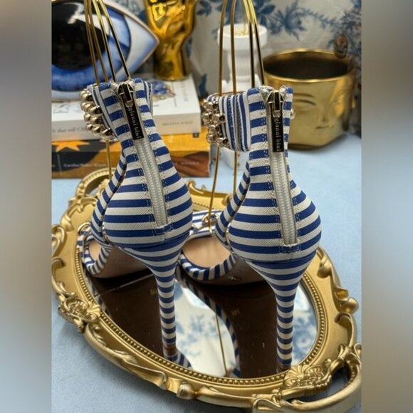 🆕 GIANNI BINI 🧿 x Shea Leigh Mills NWOB Carter Blue White Striped Sandal, Sz 7 - Picture 9 of 13